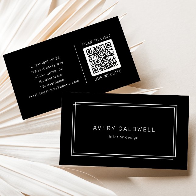 Carte De Visite Code QR à double cadre noir moderne AVERY (AVERY Modern Black Double Frame QR Code Business Card)