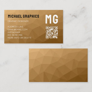 Carte De Visite Code QR à motif de maille géométrique marron Monog