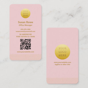 Carte De Visite Code QR à points roses et or minimaliste moderne
