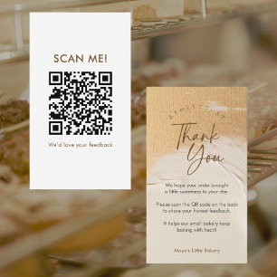 Carte De Visite Code QR Abstrait Beige Or Laissez un Avis