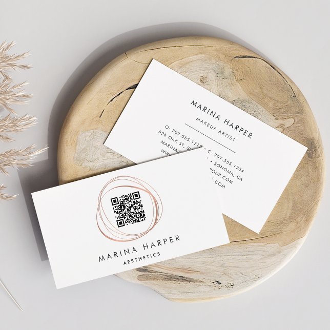 Carte De Visite Code QR Abstrait moderne Faux Rose Gold (Créateur téléchargé)