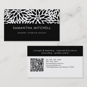 Carte De Visite Code QR Abstrait moderne noir et blanc