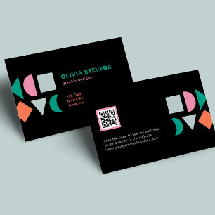 Carte De Visite Code QR abstrait unique et moderne noir