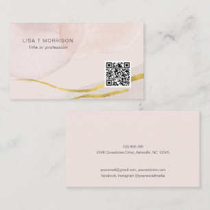Carte De Visite Code QR Abstraite aquarelle rose pâle moderne 
