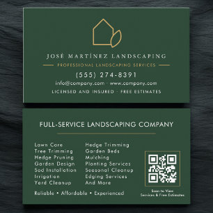 Carte De Visite Code QR Aménagement Paysager Service de pelouse Ve
