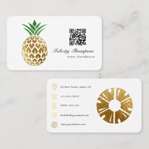 Carte De Visite Code QR Ananas en feuille d'or fausse