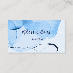 Carte De Visite Code QR   Aquarelle bleu art Abstrait