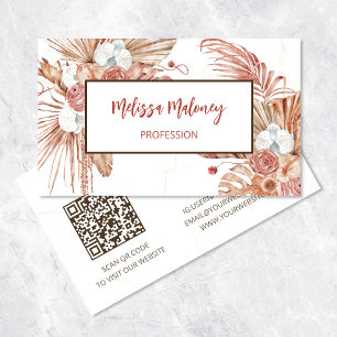 Carte De Visite Code QR   Aquarelle Boho Fleurs tropicales