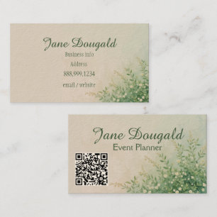 Carte De Visite Code QR Aquarelle Pastel Botanique Verdure