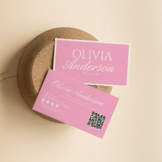 Carte De Visite Code QR Argent Ancien Luxe Rose Rétro Féminin