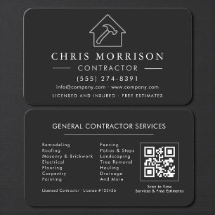 Carte de visite Code QR Argent Noir Construction G