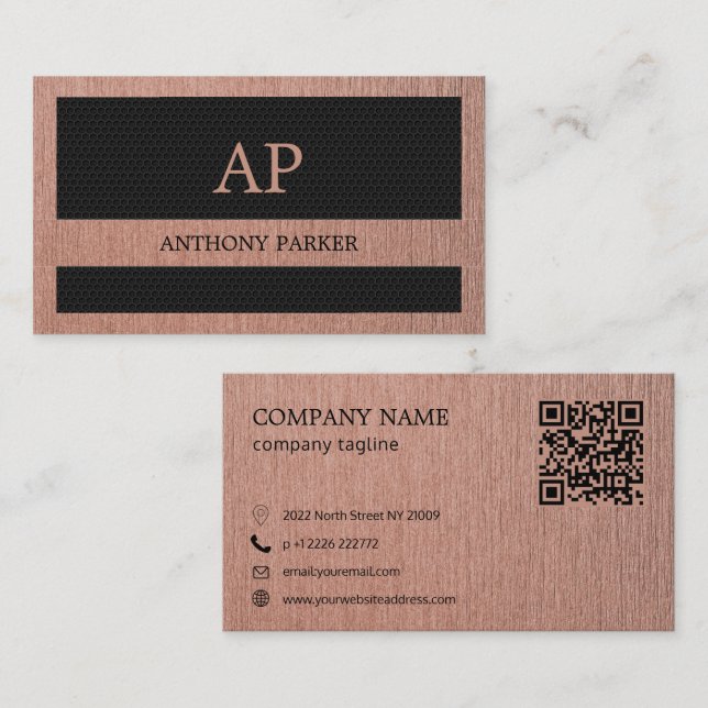 Carte De Visite Code QR Arrière - plan Black Metal Rose Gold (Devant / Derrière)