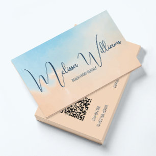 Carte De Visite Code QR   Arrière - plan d'aquarelle bleu terre cu