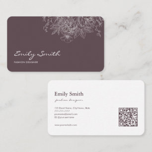 Carte De Visite Code QR Art Linéaire Fleur Violet Poussiéreux Mode