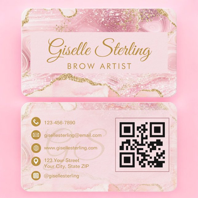 Carte De Visite Code QR Artiste Sourcil Luxe Agate Dorée (Créateur téléchargé)