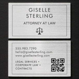 Carte De Visite Code QR Avocat Avocat au Barreau en Métal Brossé 
