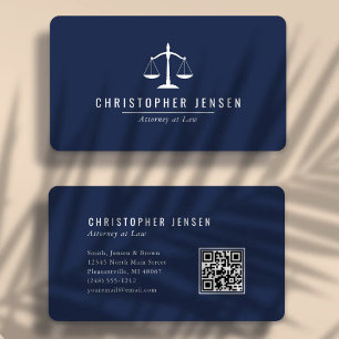Carte De Visite Code QR avocat Bleu marine Blanc Échelles Arrondi
