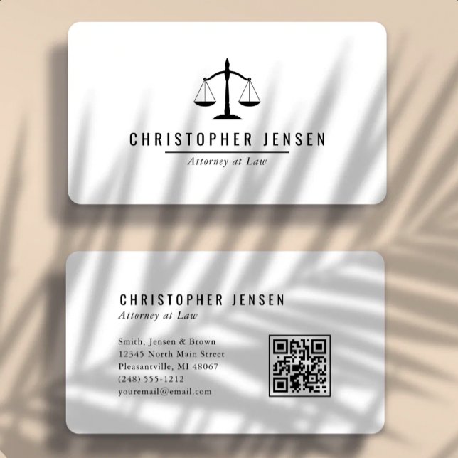 Carte De Visite Code QR Avocat Échelles Blanches Noires Simple Arr (Créateur téléchargé)