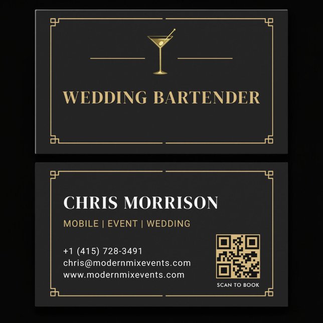 Carte De Visite Code QR Barman de Mariage Professionnel (Créateur téléchargé)