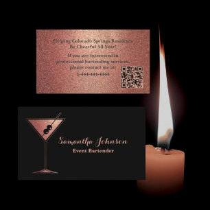 Carte De Visite Code QR Barman Evénement Rose Gold Pailleté