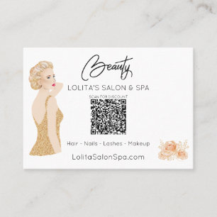 Carte De Visite *~* Code QR Beauté Salon Spa Femme Floral Glam AP5