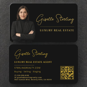 Carte De Visite Code QR Black Gold Immobilier Haut de Gamme