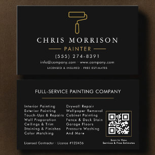 Carte De Visite Code QR Black Gold Peintre Moderne