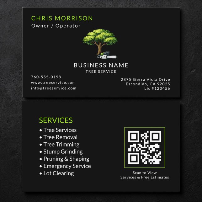 Carte De Visite Code QR Black Tree Services (Créateur téléchargé)