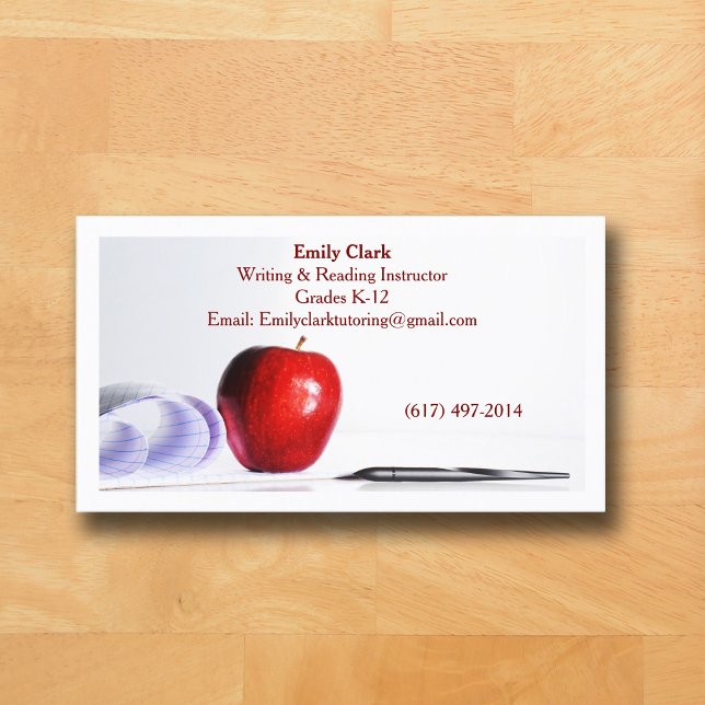 Carte De Visite Code QR blanc Enseignant d'école  Pomme rouge   (White Business Card for Teacher )