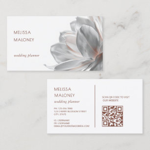 Carte de visite Code QR Blanc Magnolia Argenté Blu
