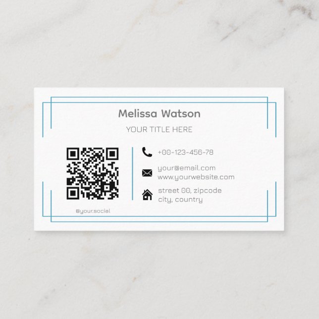 Carte De Visite Code QR bleu de base simple (Dos)