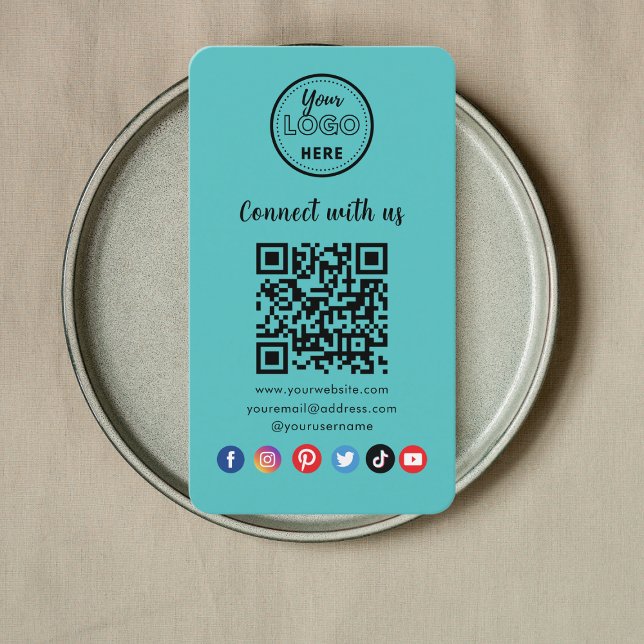 Carte De Visite Code QR Bleu Moderne Connectez-Vous Aux Médias Soc (Créateur téléchargé)