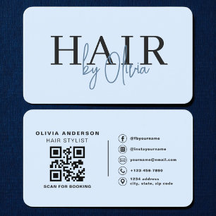 Carte de visite code QR bleu pour coiffeur