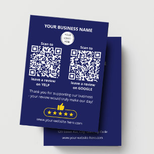 Carte De Visite Code QR Blue Business Review GOOGLE et YELP