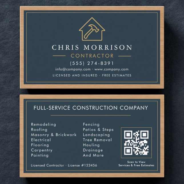 Carte De Visite Code QR Bois Construction de Bâtiments Moderne (Créateur téléchargé)