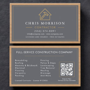 Carte De Visite Code QR Bois Construction de Bâtiments Moderne