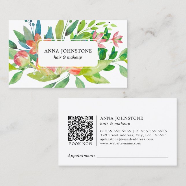 Carte De Visite Code QR botanique vibrant | Nomination (Devant / Derrière)