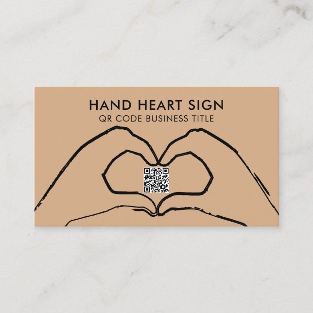 Carte De Visite Code QR Brown Amour Coeur main Moderne (Devant)