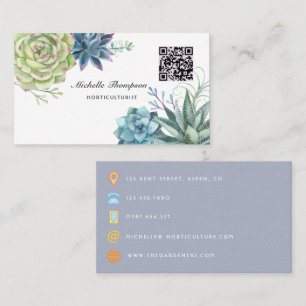 Carte De Visite Code QR Cactus de désert aquarelle Succulents