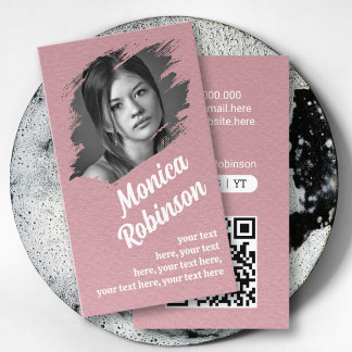 Carte De Visite Code QR cadre rose mat personnalisé avec photo