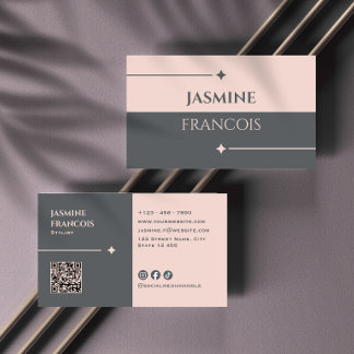 Carte De Visite Code QR Charbon Rose Foncé Féminin Moderne