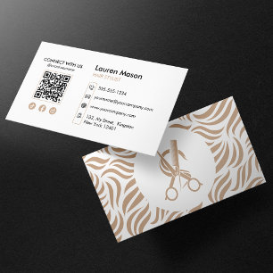 Carte De Visite Code QR Coiffeur Coiffeuse Biege Élégant