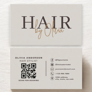 Carte De Visite Code QR Coiffeur Neutre Terreux 