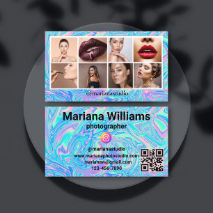 Carte De Visite code qr collage de 8 photos instagram holographiqu