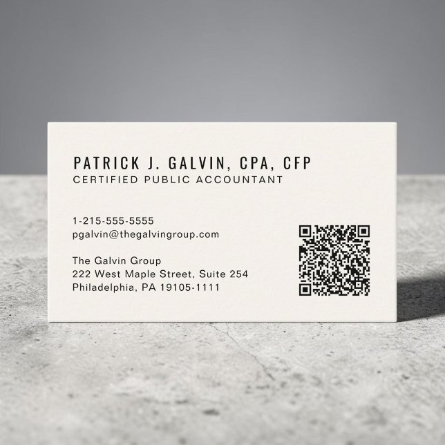 Carte De Visite Code QR Comptable CPA Crème (CPA Accountant QR Code Cream Business Card)