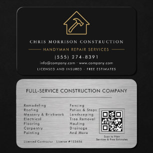 Carte De Visite Code QR Construction Bricoleur Métallisé Argenté