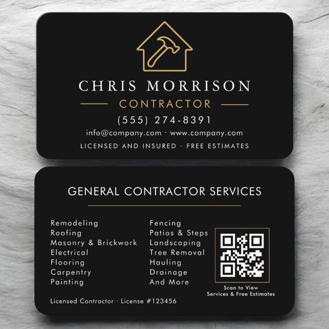 Carte De Visite Code QR Construction Générale Noir Or  (Créateur téléchargé)
