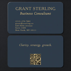 Carte De Visite Code QR Consultant Bleu Nuit Or Élégant