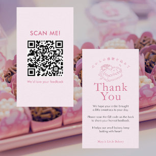Carte De Visite Code QR Coquette Rose Cœur Gâteau Laissez un Avis