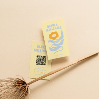 Carte De Visite Code QR couleur pastel rétro bohème floral